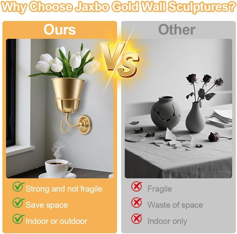 Jaxbo Handcrafted Opal Wall Vessel,Vintage Wall Vase for Brass Flowers,Multi-Function Hanging Organizer with Hook - Image 2
